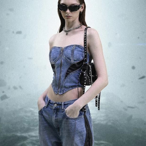 배드블러드 데님레더 뷔스티에 (새상품)