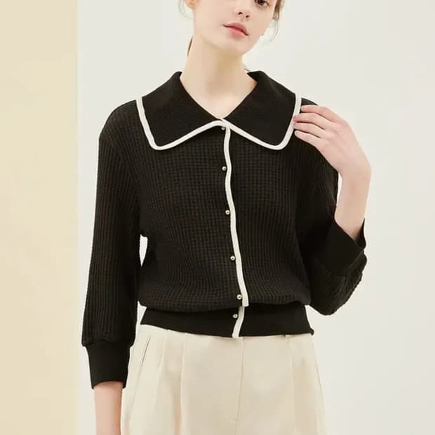 한섬 SJSJ 2022 배색 카라 골지 니트 82-94-160사이즈