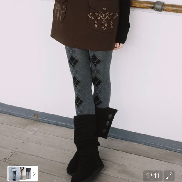 오헤시오 아가일 패턴 스타킹 타이즈 그레이