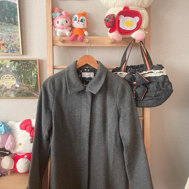 모리걸 빈티지 도쿄모리 무채색 롱 카라 코트 🩶🖤💗