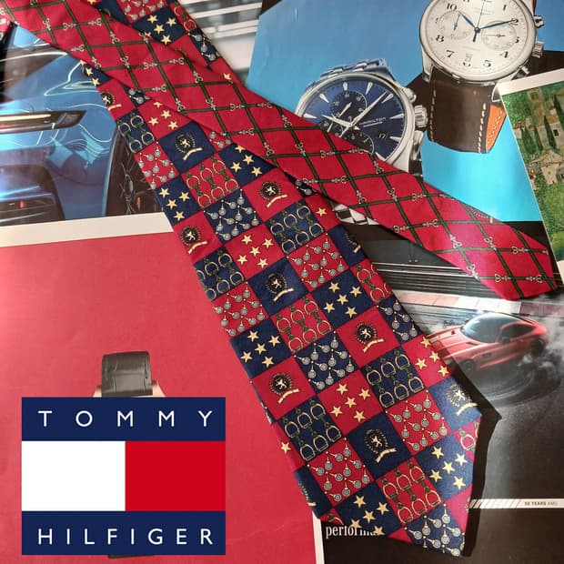 타미 힐피거 실크 레드 클래식 넥타이 10.2cm A등급 A18860