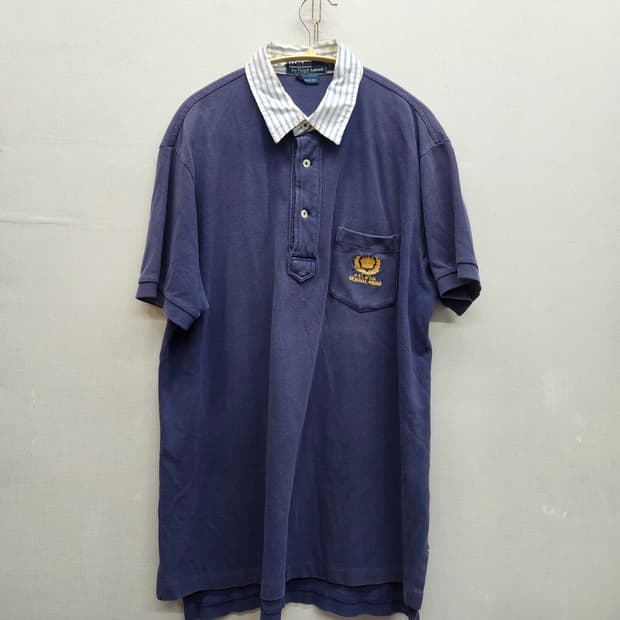 폴로랄프로렌 스트라이프 배색 금장로고 반팔카라 L(L)