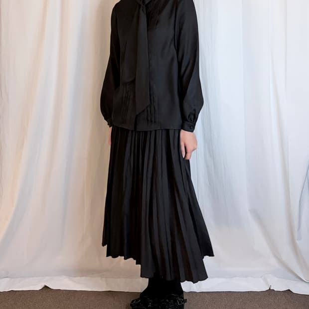 Scarf Detail Satin Blouse - Black