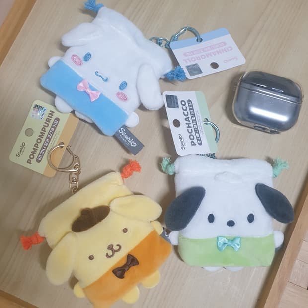 산리오 파우치3개세트.새상품.포차코 시나모롤 폼폼푸린 파우치 키링