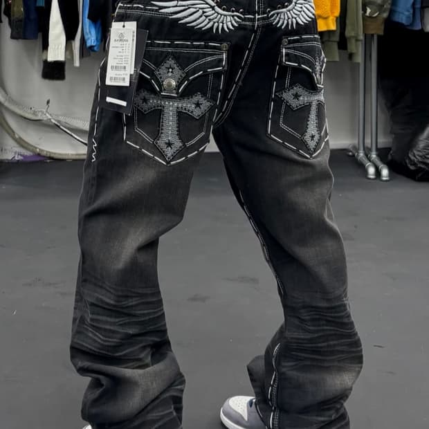 펑크 스터드 디테일 데님팬츠