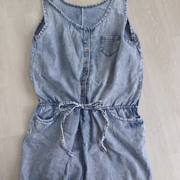 [빈티지] 청 데님 끈 롬퍼 점프수트
