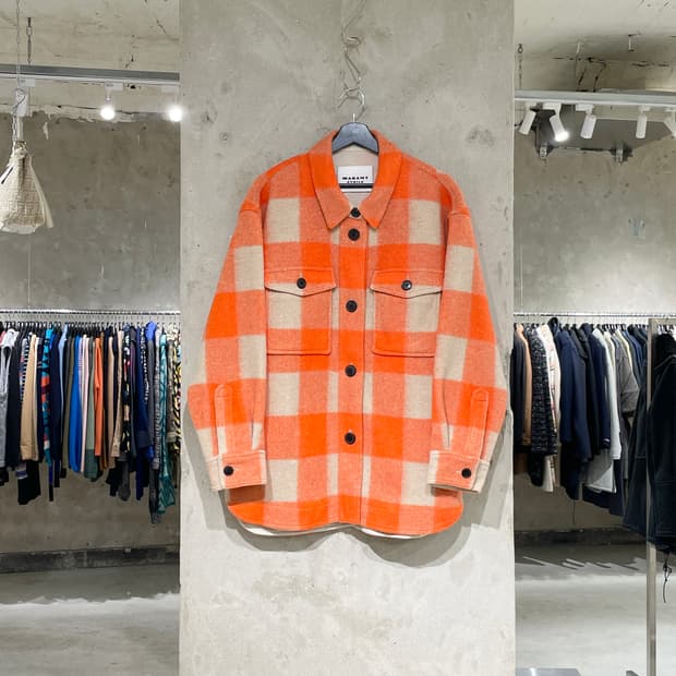 이자벨 마랑 오렌지 체스트 포켓 울 체크 자켓