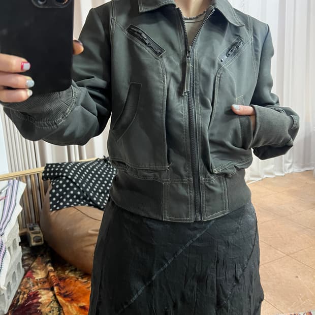 빈티지 여성 크롭 블루종 자켓