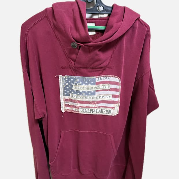 폴로 랄프 로렌 버건디 성조기 후드티