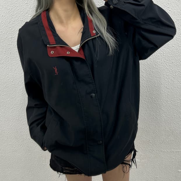 입생로랑 버건디 로고 차콜 자켓 105