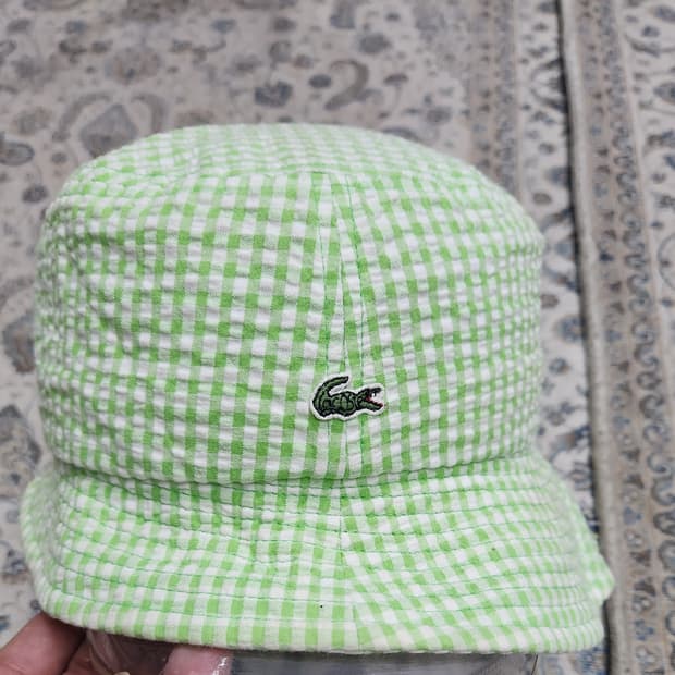 라코스테 시어서커 깅엄체크 버킷햇