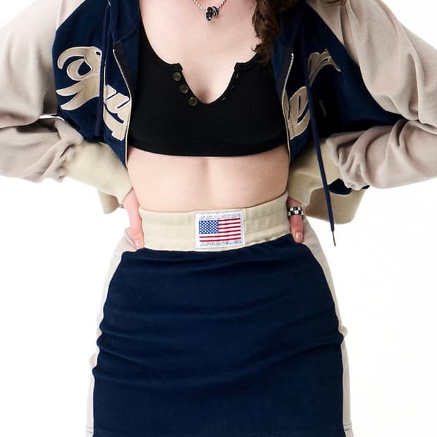 스컬프터 velour track skirt navy
