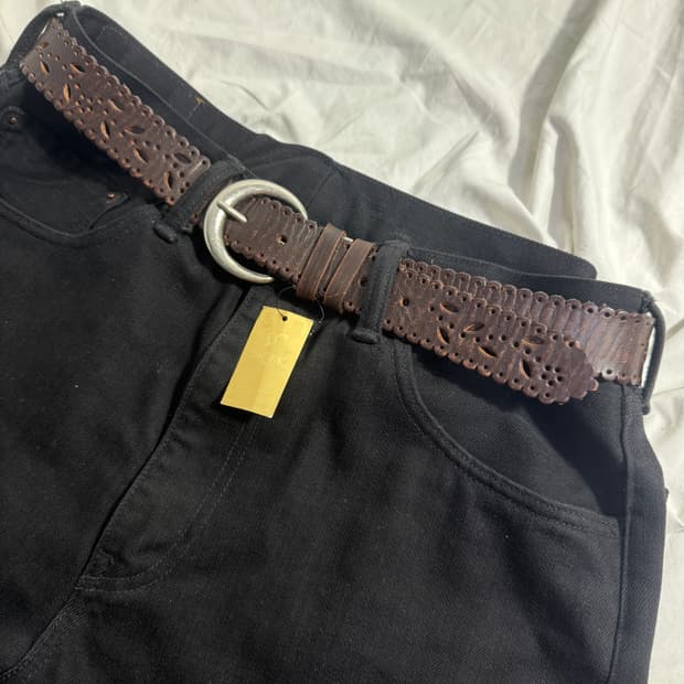 에드윈 플로럴 펀칭 웨스턴 카우 레더 벨트