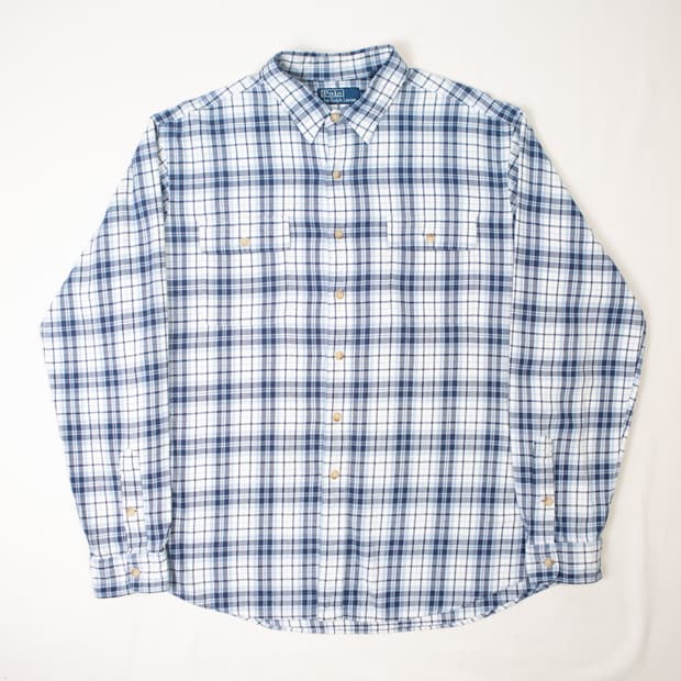 폴로 랄프로렌 블루 플란넬 코튼 워크셔츠