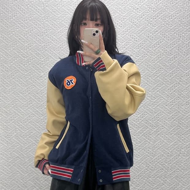 빈티지 76 올드스쿨 레트로 키치 레더 바시티 자켓 110 C10796