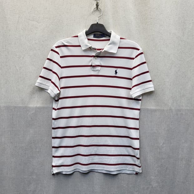 폴로 랄프로렌 스트라이프 반팔 카라티 화이트