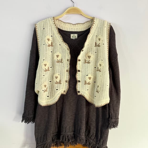 일본빈티지) 뜨개 꽃 조끼