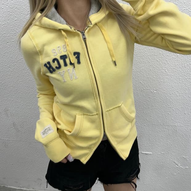 아베크롬비 사이드로고 파스텔노랑 후드집업 M