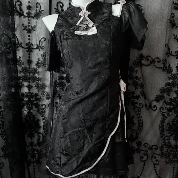 블랙 핑크 치파오 빈티지 오리엔탈 페어리 양지뢰 히메갸루