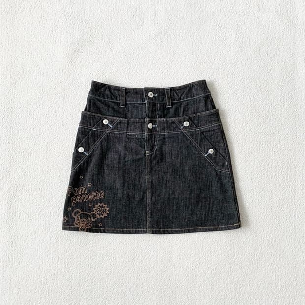 폼포넷 ♥ 흑청 데님자수 미니스커트