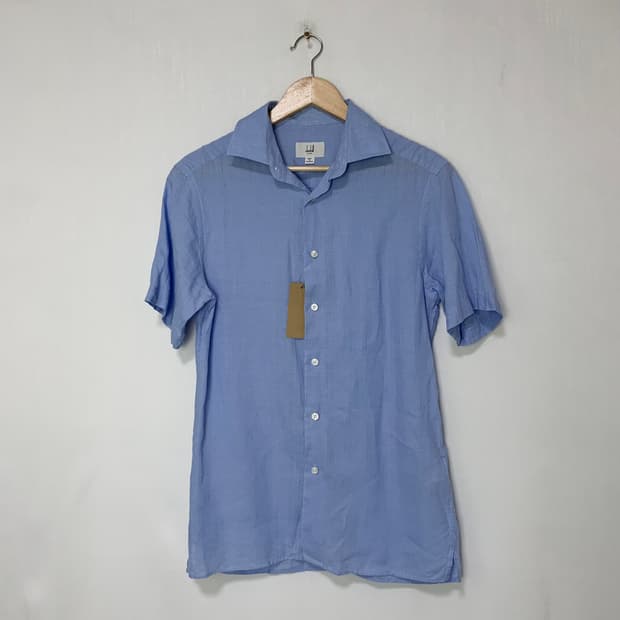 던힐 스카이블루 린넨 남성 반팔 셔츠 빈티지 남녀공용