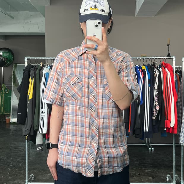 랭글러 웨스턴 체크 반팔 셔츠