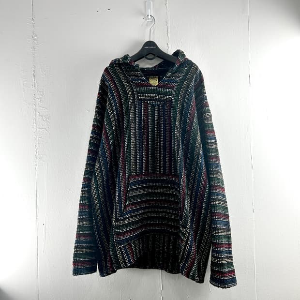 Franks Textiles 멕시코 빈티지 바하 니트 후드티 XXL 판쵸