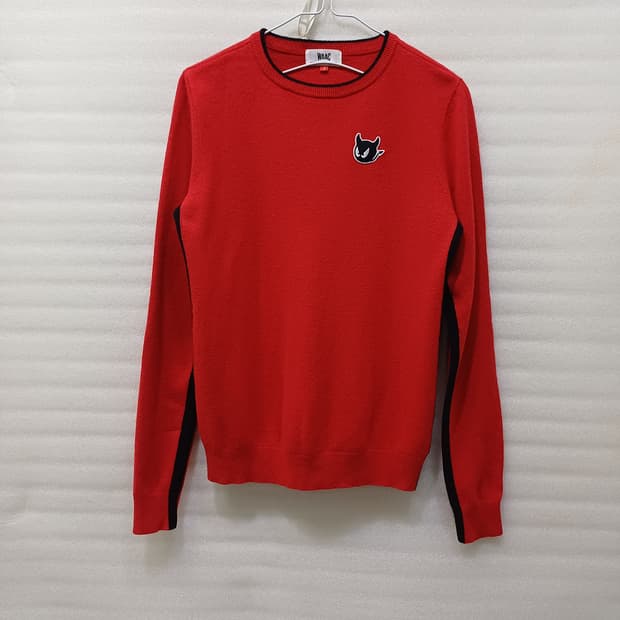 왁 골프 울 캐시미어 라운드 니트 여성 M 66 편함 레드 사랑봉봉