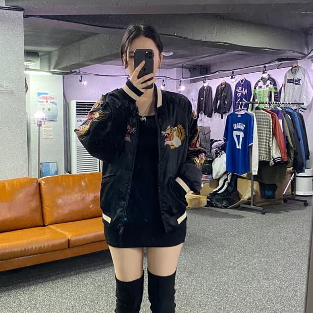 빈티지 타이거 자수 스카쟌 블루종 자켓B2969
