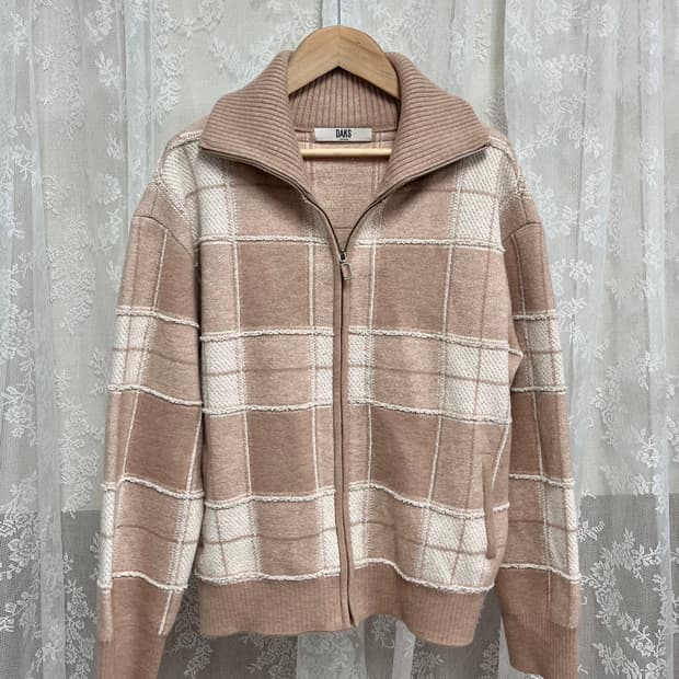 66) 닥스 24FW 빅체크 카라형 집업 가디건 베이지