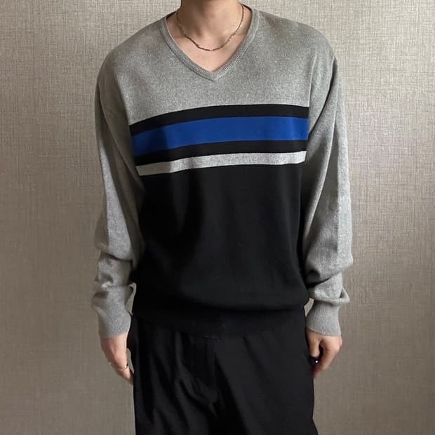 폴로 랄프로렌 클래식 패턴 브이넥 니트 