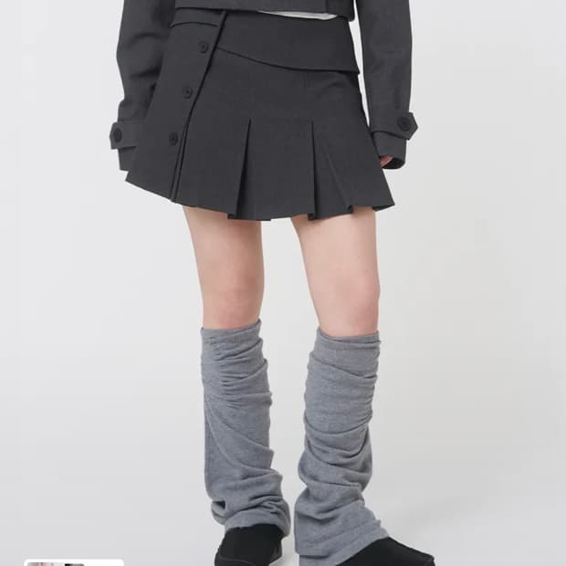 택o) 새상품) 미세키서울 플리츠 랩 미니스커트 차콜