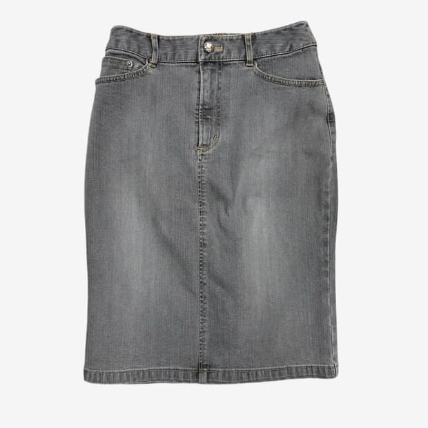 gem button grey denim skirt