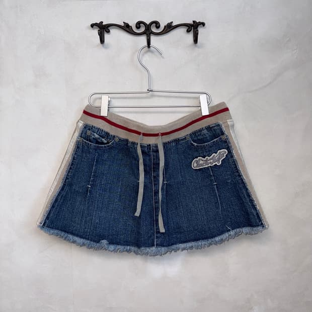 Denim knit track banding pleats skirt