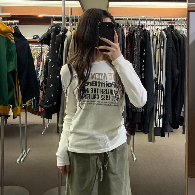 M)Japanese vintage 여성 프린팅 화이트 롱슬리브