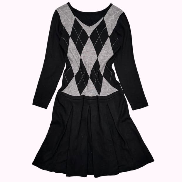 argyle knit v-neck dress