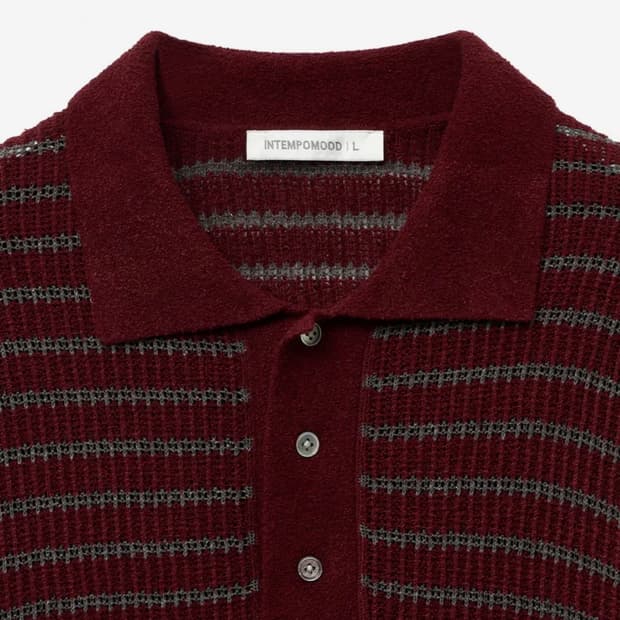 인템포무드 허니비 스트라이프 칼라 니트웨어_와인 L 사이즈