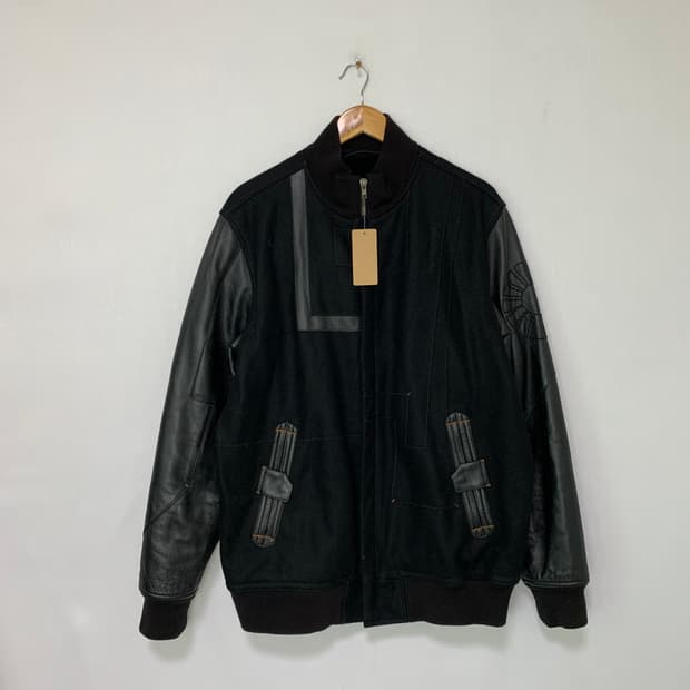 아카데믹스 블랙 레더 배색 봄버 스타디움 자켓 빈티지 00s스트릿칼하트