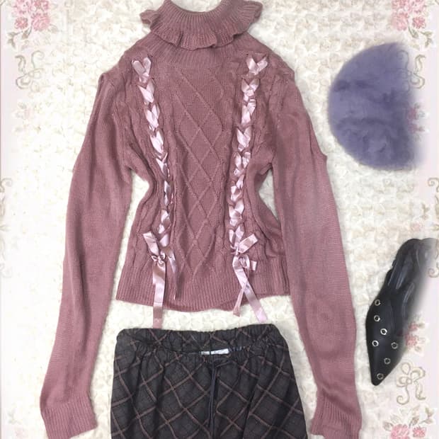 jpn vintage rosepink cut out eyelet knit