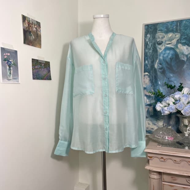 mint chiffon basic blouse