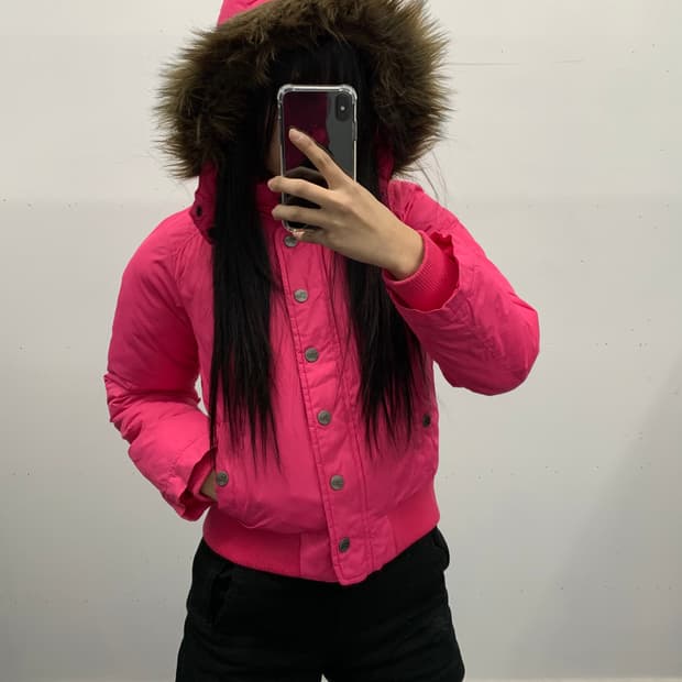 Gap y2k 핑크 퍼 푸퍼 다운