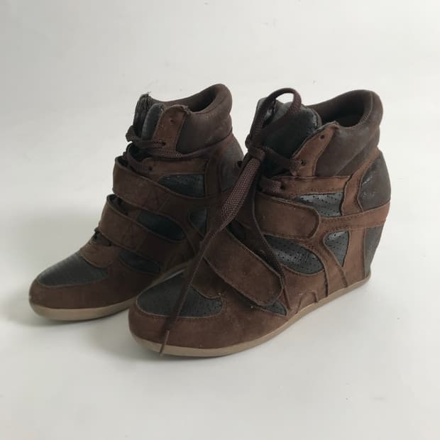 Brown suede wedge heeled sneakers