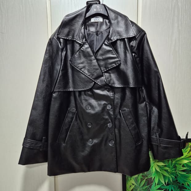 DINT 딘트 블랙 레더 트렌치 코트.새상품