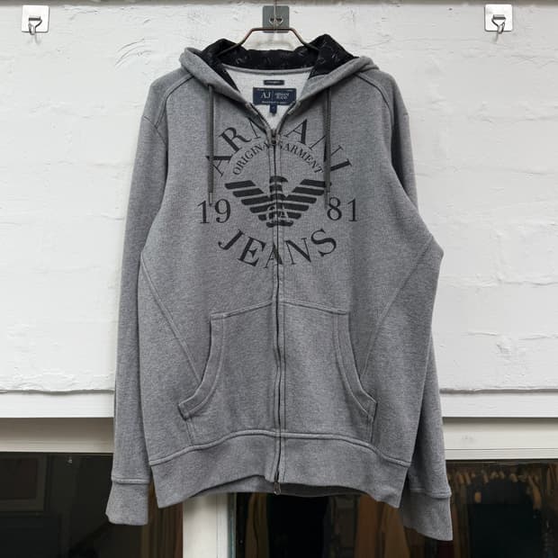 Armani Jeans 00s 그레이 로고 후드 집업 S