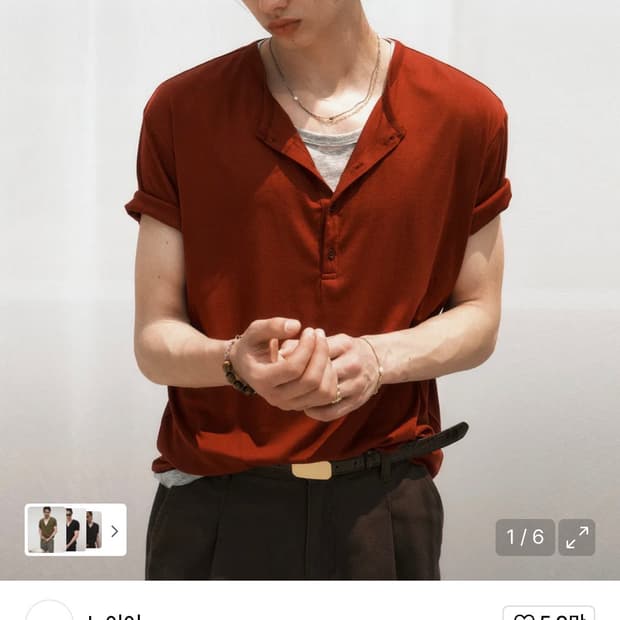 레이어드 헨리넥 하프 슬리브 티셔츠 (와인그레이)