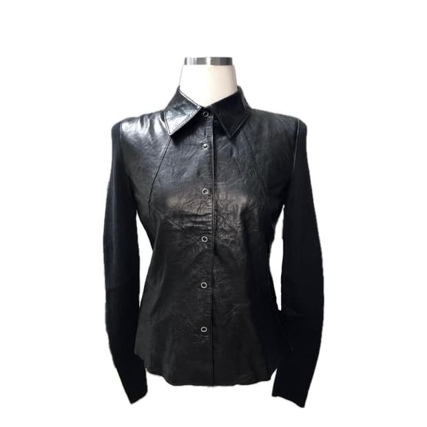 italian leather trim slim shirt 레더 셔츠 