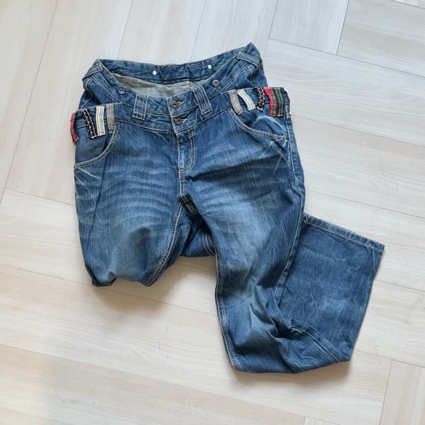 [NYLAUS] side double-waist denim pants