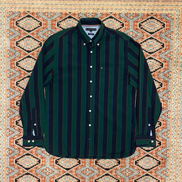 타미힐피거 딥그린 스트라이프 셔츠 남성M 