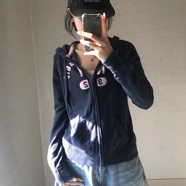 아베크롬비 네이비 핑크 후드집업