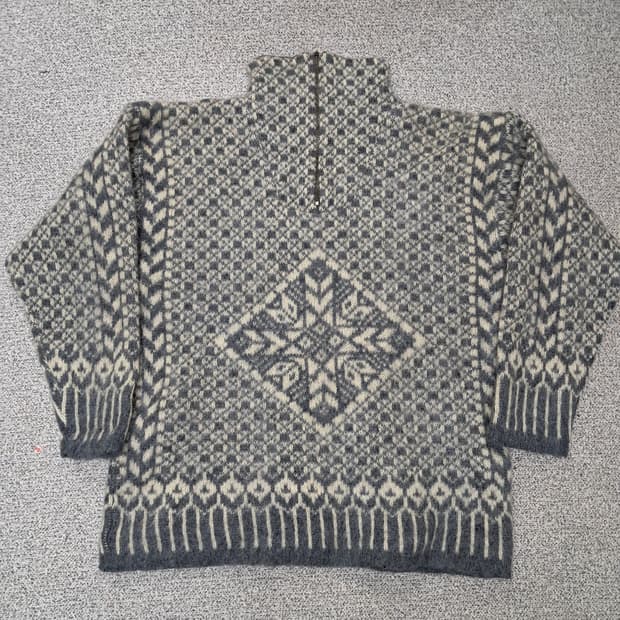 아이슬란드 노르딕 패턴 울집업 니트 스웨터